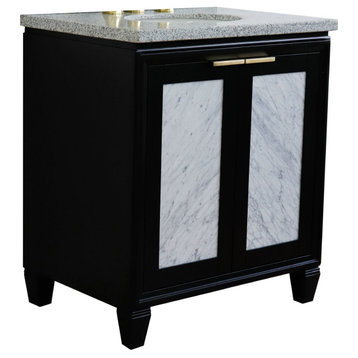 31" Single Sink Vanity, Black Finish With Gray Granite With Oval Sink