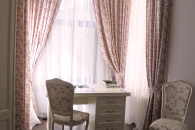 Example of a mid-sized trendy dark wood floor kids' room design in Other with pink walls