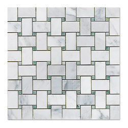 Statuary Calacatta Basketweave Mosaic with Mint Green Dots - Home Accessories & Decor