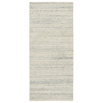 Beige Variegated Textured Modern Design Wool Hand Loomed Runner Rug, 2'6"x6'0"
