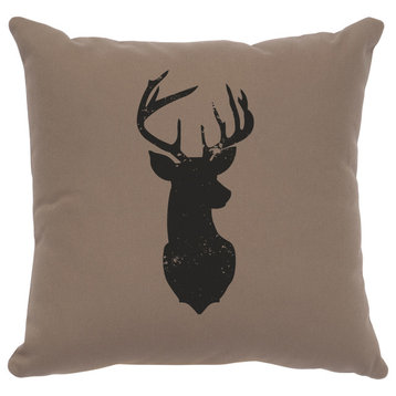 Image Pillow 16x16 Deer Head Silhouette Cotton Taupe