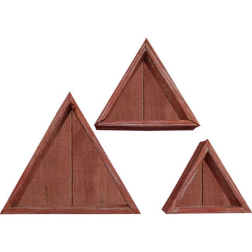 Set of 3, Triangle, Vintage Farmhouse Shadow Box Shelves, Salvage Red