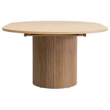 Modrest Miami Modern Natural Oak Round Dining Table With Extension
