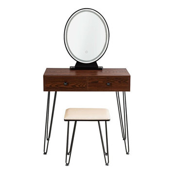 Costway Vanity Makeup Dressing Table with Mirror Touch Switch in Coffee