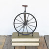 Old Fashioned Antique-Style Unicycle Bicycle Statue, Retro Vintage Iron Wood