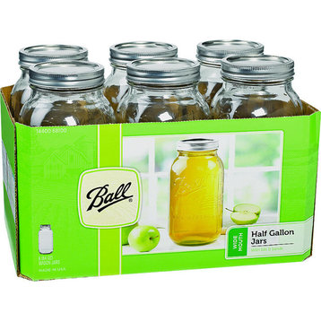 Ball® 68100 Wide Mouth Glass Preserving Jars, 1/2-Gallon, 6-Pack