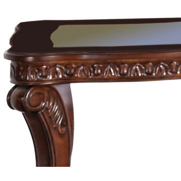 Traditional End Table With Cabriole Legs and Wooden Carving, Brown