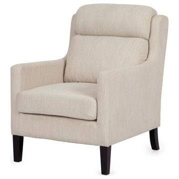 Contemporary Accent Chair, Padded Seat and Sloped Arms, Beige Polyester