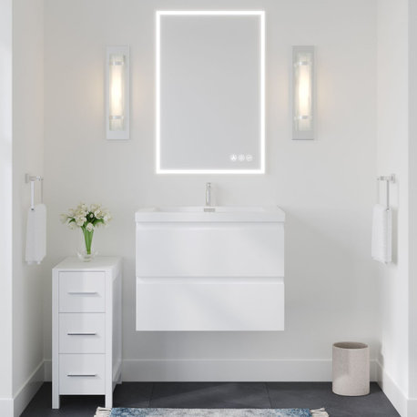 MOB Bath Vanity, High Gloss White, 30", Single Sink, Wall Mount