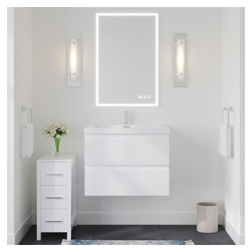 Beacon Bath Vanity, High Gloss White, 30", Single Sink, Floating