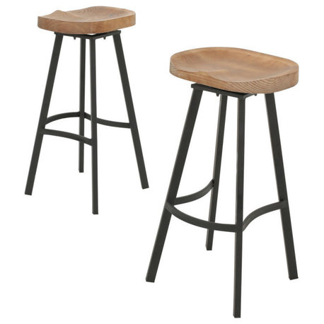 GDF Studio Shea Rustic Wood and Iron Swivel Bar Stool, Set of 2