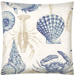Joita, llc - Under The Sea Navy Indoor/Outdoor Zippered Pillow Cover Without Insert - UNDER THE SEA (navy) is a sea-worthy pattern of sea creatures in muted tone-on-tone colors of tan and natural with a deep navy accent. Constructed with an outdoor rated zipper, thread and fabric. Printed pattern on polyester fabric. To maintain the life of the pillow cover, bring indoors or protect from the elements when not in use. Machine wash on cold, delicate. Lay flat to dry. Do not dry clean. One cover with zipper only - no insert included.