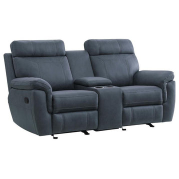 Lexicon Clifton 76" Microfiber Double Glider Reclining Love Seat in Blue