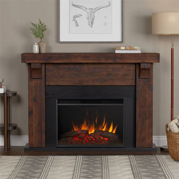 Real Flame Gunnison 64" Wood & Glass Electric Fireplace in Chestnut Barnwood