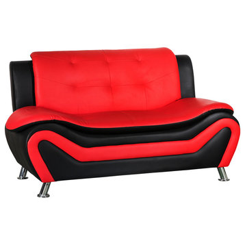 Camille Black and Red Living Room Collection, Loveseat