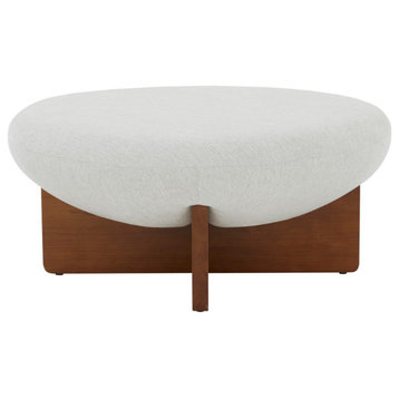 Safavieh Couture Tailor Round Linen Ottoman Taupe/Brown