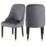 MOD - The Maisie Dining Chair, Grey, Velvet (Set of 2) - Welcoming comfort awaits you with this Omni velvet dining chair in a soft grey velvet design. Upholstered to the hilt in smooth, beckoning velvet, this chair features black wooden espresso legs topped in gold metal tips for a look that's both elegant and sophisticated. The rounded back and the thick and plump cushions add to the comfort factor of this exceptional seating option.
