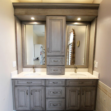 Peppercorn Cherry Vanity with Alabaster Ice Gray Cultured Marble Countertops