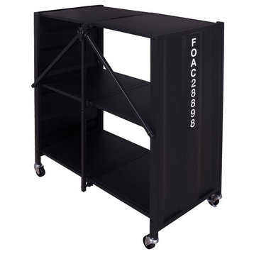 Furniture of America Lionna Metal Folding Bookcase with Wheels in Black