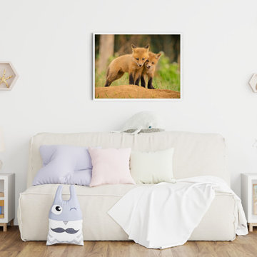 Baby Red Foxes Close to You Rustic Farmhouse Style Wall Art Prints