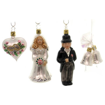 4-Piece inge Glas Wedding Day Glass Bride Groom Heart Bells 110815