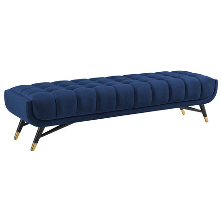 Adept Upholstered Velvet Bench, Midnight Blue