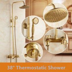 Antique Brass 38&deg; Intelligent Thermostatic Rainfall Bathroom Shower Faucet TFA58 - Tub And Shower Faucet Sets