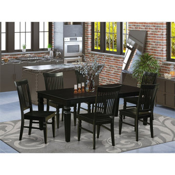 East West Furniture Logan 7-piece Wood Kitchen Table Set in Black
