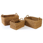 Napa Home and Garden - Seagrass Rectangular Baskets With Cuffs, Set of 3 - Store everything from hand towels to children's toys in this set of Seagrass Rectangular Baskets With Cuffs. Handmade from woven brown natural seagrass with cuffed edges and handles, these three rectangular baskets are durable and stylish. Display them in a beach style home for a coordinated look.