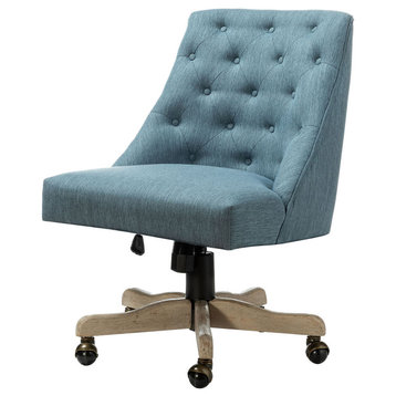 Swivel Task Chair With Tufted Back, Blue