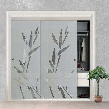 Frameless 2 Leaf Sliding Closet Bypass Glass Door, Blade Design., 48"x80" Inches
