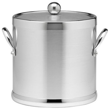 Brushed Chrome 3 qt. Ice Bucket With Side Handles, Metal Cover