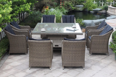 Liverpool 9-Piece Wicker Outdoor Dining Setting — Square