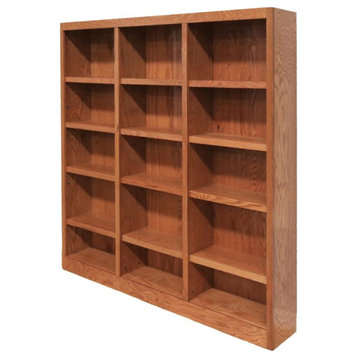 Traditional 72" Tall 15-Shelf Triple Wide Wood Bookcase in Dry Oak
