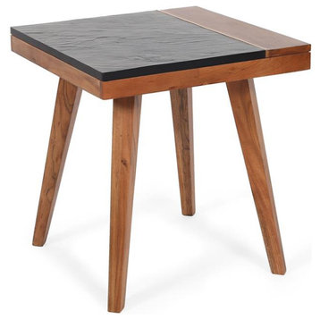 Caspian Slate and Natural Matte Brown Finish Square End Table