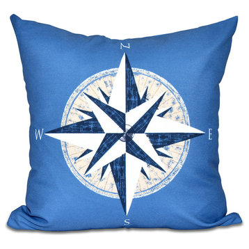 Compass, Geometric Print Pillow, Blue, 20"x20"