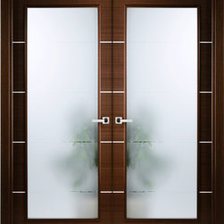 Italian Wenge Interior Double Door w Frosted Glass Decorative Strips - Interior Doors
