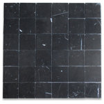 Stone Center Online - Nero Marquina 2x2 Square Grid Mosaic Tile Honed Black Marble, 1 sheet - Color: Nero Marquina Marble (black background with fine and compact grain and white veins);