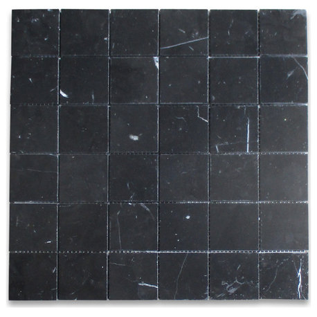 Nero Marquina 2x2 Square Grid Mosaic Tile Honed Black Marble, 1 sheet