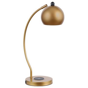 Benzara BM282021 Modern Office Table Lamp, Dome Shade, Arc Metal Base, Gold