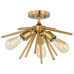 Vaxcel - Estelle 3-Light Semi-Flush Mount Natural Brass - Mid-century meets modern with this timeless and uniquely artistic sputnik semi-flush mount ceiling light from the Estelle collection. It features three exposed vintage Edison filament bulbs, adding elegance and drama to your dining room, living room, foyer, kitchen, or bedroom. Available in natural brass and polished nickel finish that complements just about any decor. Combine that with a vintage Edison style filament bulb to complete the look.