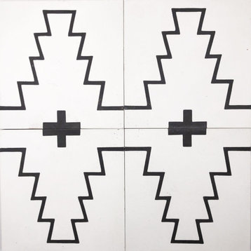 8"x8" Midar Handmade Cement Tile, White/Black, Set of 12