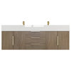 Madison 60" Wall Mounted Double Sink Vanity with Reinforced Acrylic Sink, Light Oak