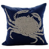 Luxury Pillow Cover 18" x 18" Navy Blue Cotton Sea Creatures - Crab At The Shore