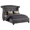 Sophia Crystal Tufted Upholstery Queen Size Bed finished with Wood in Gray