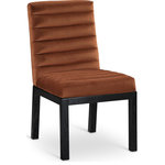 Meridian Furniture - Evelyn Upholstered Dining Chair, Cognac, Velvet, Black Finish - Transform your dining area with the Evelyn dining chair, featuring luxurious cognac velvet upholstery. Supported by rich black solid ash wood legs and detailed with deep channel tufting, this chair exudes both durability and opulence. The 460 GSM velvet offers a sumptuous texture, while the contemporary design ensures it makes a striking addition to any space. This chair seamlessly blends style and comfort, perfect for creating a refined dining experience.