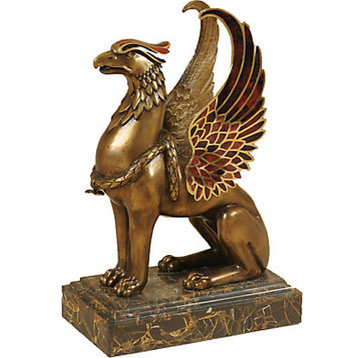 Brulee Finished Brass Griffin Figurine With Pen Shell Inlay
