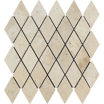 Ivory Travertine Diamond Mosaic, 2 X 4 Tumbled