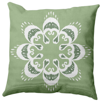 Ikat Mandala Decorative Throw Pillow, Sage Green, 18x18"