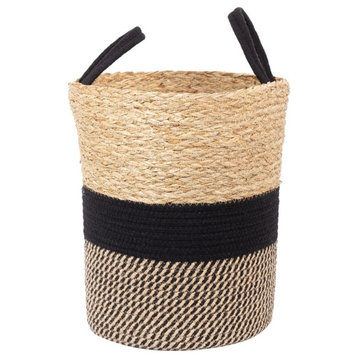 Truu Design Natural Seagrass Cotton Jute Storage Basket with Handles